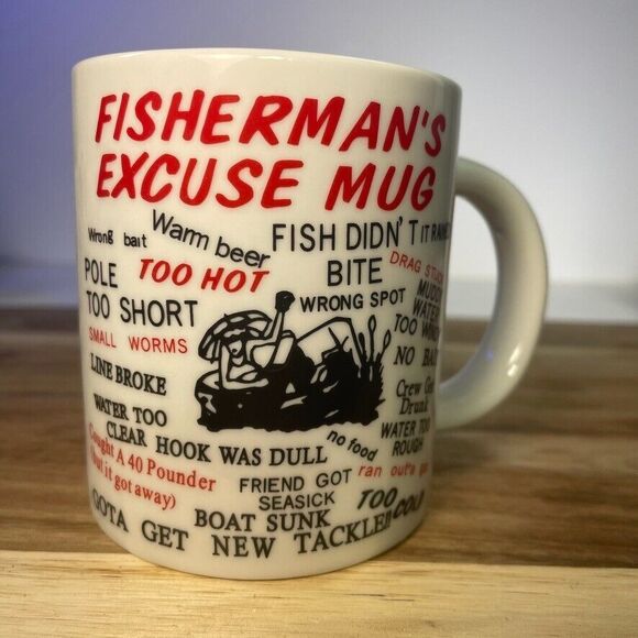 Fisherman's Excuse Coffee Mug Funny  Humor Gag Gift Dad Sports Angler 8oz - Picture 1 of 9